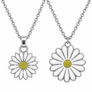 گردنبند گل بابونه نقره‌ای