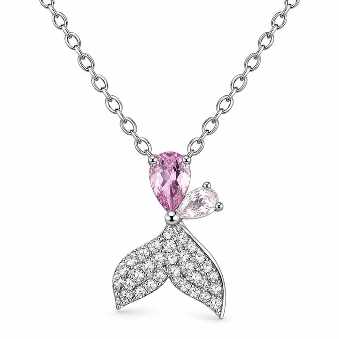 گردنبند دم پری دریایی نگین صورتی گردنبند دم پری دریایی نگین صورتی